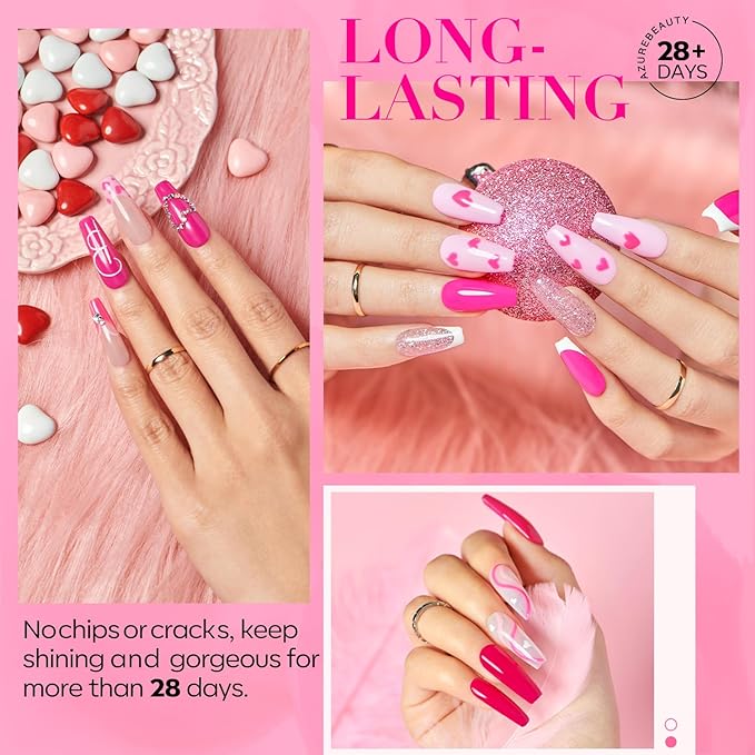 AZUREBEAUTY Dip Powder Nail Starter Kit with Matte Coat, 8 Hot Pink Glitter Neon Summer Color, Dipping Powder Liquid Set with Base/Top Coat/ Activator/10 Nail Sticks Salon at Home