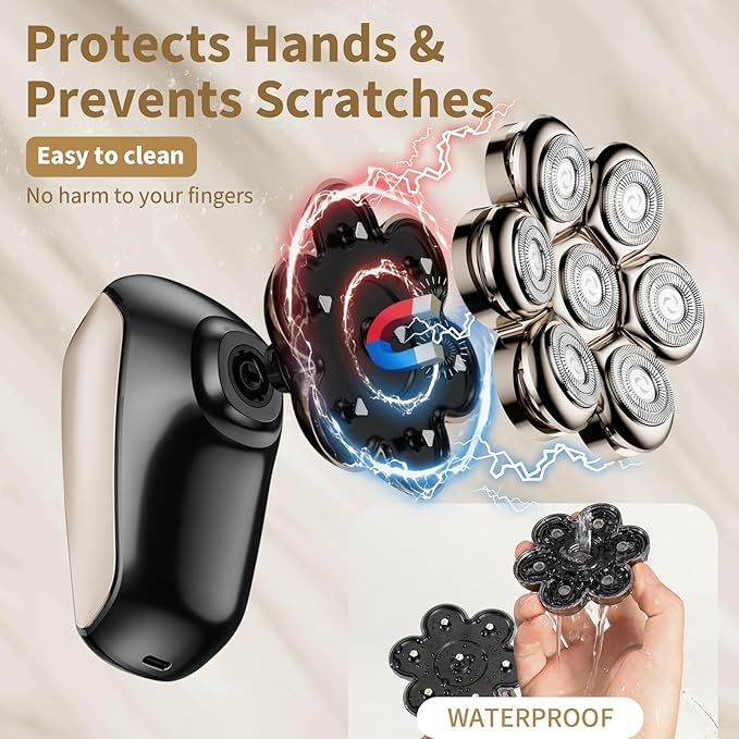 Detachable Head Shavers, SHPAVVER 5 in 1 Electric Razor IPX7 Waterproof for Bald Men, Wet Dry LED Display Rechargeable 7D Rotary Shaver Grooming Kit with Type C Charge A