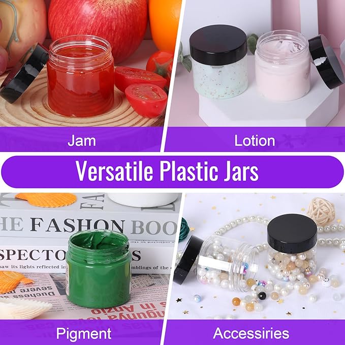 2 oz Plastic Jars with Lids - 48Pack, Round Clear Plastic Jars for Cream, Lotion, Powder, Ointment