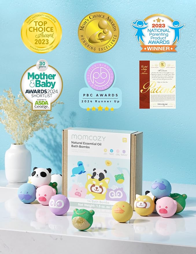 Momcozy Natural&Organic Essential Oil Bath Bombs,14 Pcs Bubble Bath Fizzy Balls with Cute Pig Animal Shapes,Bath Bombs Gift Set for Kids Girls Boys Toddler,Ideal Gift for Easter Egg,Bath Bomb Kit