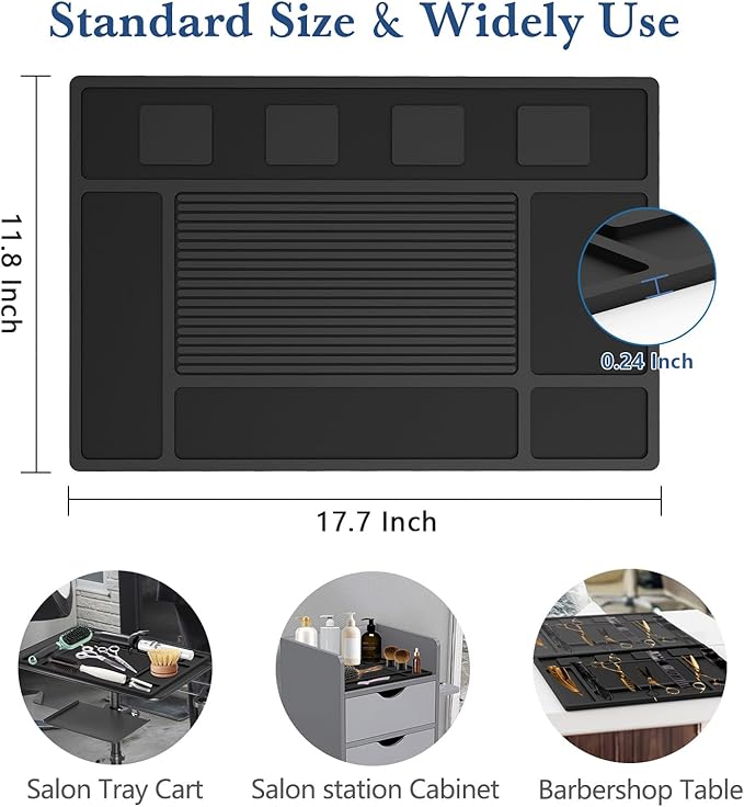 Magnetic Barber Mat for Clippers,Station Barber Tool Organizer Mat Rubber for Scissors Salon Barbershop Beauty Tools with 4 Slots Flexible Silicone Barber Pad Non-Slip Professional Barber Accessories