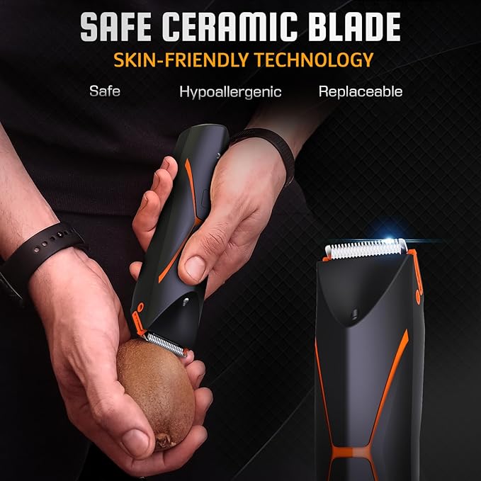 Electric Body Hair Trimmer for Men - Cordless Mens Ball Shaver, Waterproof Men's Groin Groomer, Replaceable Ceramic Blade Pubic Grooming, Rechargeable Balls Razor for Shower,Safe Shaving Bodygroom