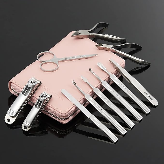 FAMILIFE Manicure Set Professional Manicure Kit Nail Kit - 11PCS Gifts For Her Nail Clippers for Women Stainless Steel Pedicure Sets Pink Leather Case