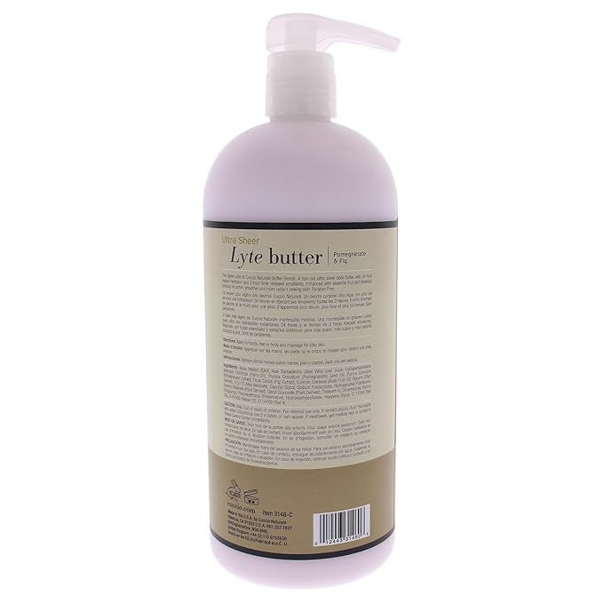 Cuccio Naturale Lyte Ultra-Sheer Body Butter - Replenishing Scented Moisturizer Cream - Deep Hydration To Repair Dry Skin - All Natural, Cruelty-Free Formula - Pomegranate And Fig - 32 Oz