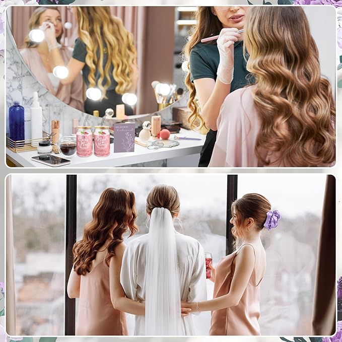 Irenare 36 Pcs Bridesmaid Proposal Gifts Bridal Shower Gifts 16 oz Glass Cup Cosmetic Makeup Bags Invited Cards Scrunchies Hair Knotted Bracelets Diamond Pens Favors for Wedding (Purple)