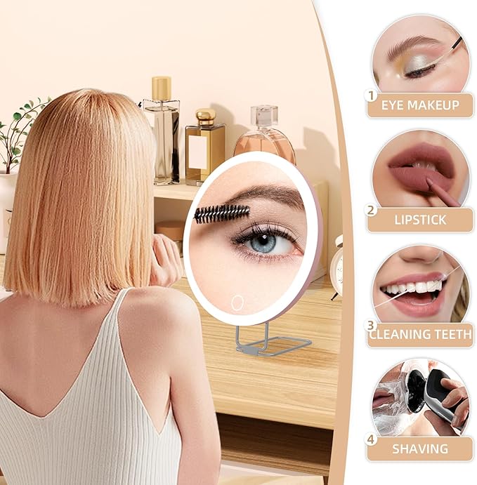 20X Magnifying Mirror with Light, Large 6inch Lighted Magnified Mirror 20x with 3 Suction Cups and 360° Table Stand, Rechargeable 3 Colors Dimming Vanity Makeup Mirror with Tweezers & Scissors