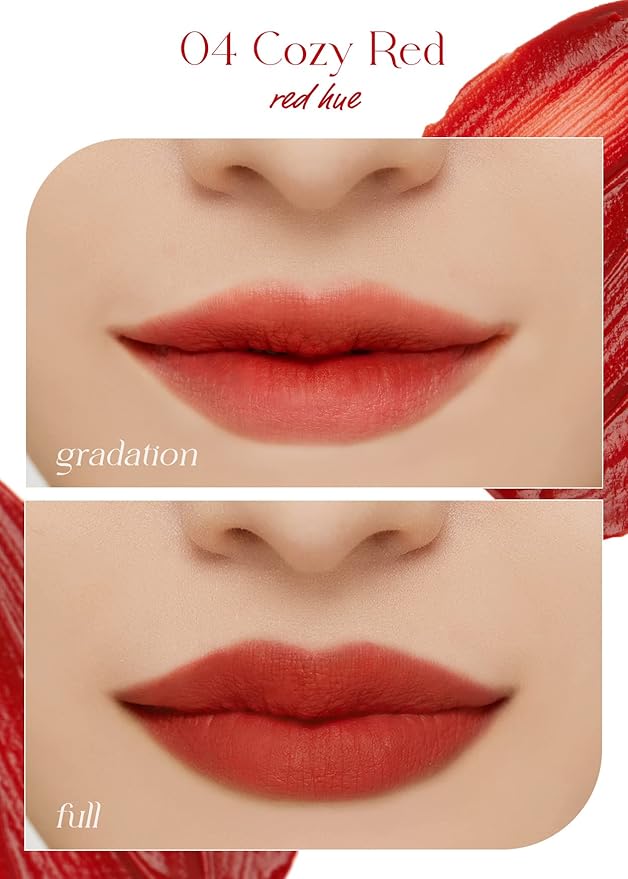 I'M MEME Lip Stain - Color Key Ring Velvet Tint - Gift, Highly-pigmented, Long Lasting, Travel-Friendly, Velvet Finish, 04 Cozy Red, 2.8 g