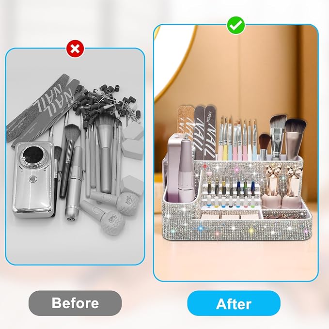 ANRUI Nail Drill Bit Holder, 28 Holes Plastic Nail Drill Machine & Bits Storage Case, Professional Nail Desk Organizer for Manicure Tools Gift for Women and Girls- Sparkling Diamond