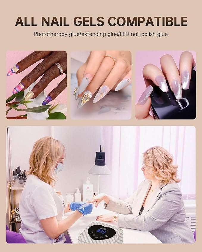 UV LED Nail Lamp 72W Rechargeable Sparkly Nail Dryer Gel Polish Light with 5 Timer Setting Professional Quick Dry Curing Lamp with Display Auto Sensor for Salon & Home, Pearl Diamond