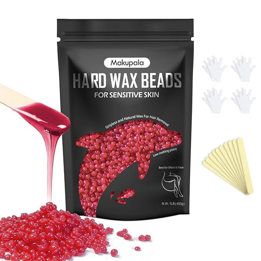 1lb Hard Wax Beads for Sensitive Skin Coarse Hair Removal, No Rosin Wax Beads for Brazilian Waxing, Full Body, Bikini, Underarms, Back, Legs, Face, Back, Unscented Wax Beans for Women Men Home