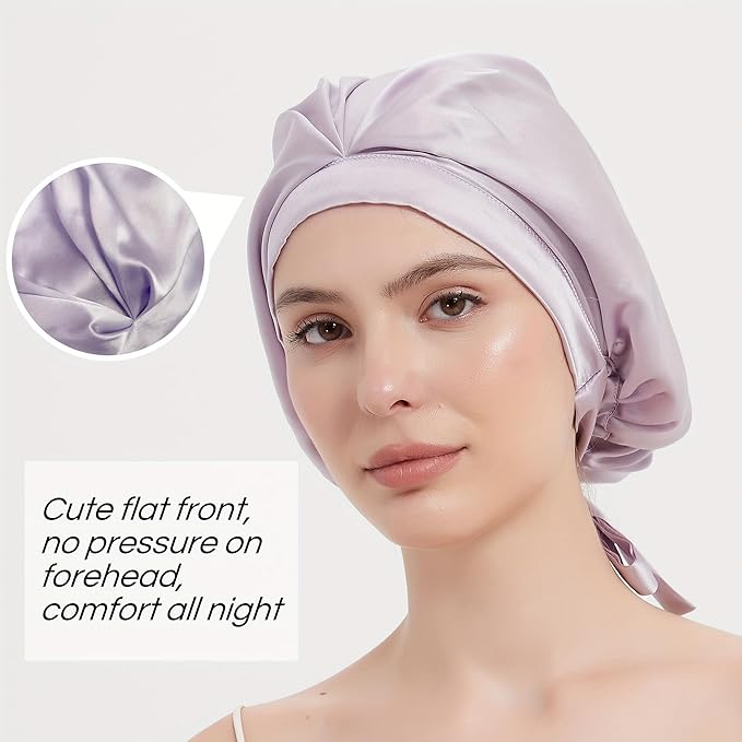RachelSilk 100% Mulberry Silk Sleep Cap, Grade 6A 19 Momme Silk for Women Hair Care, Silk Night Bonnet with Elastic Stay On Head, Silk Cap after Shower, for Small -Medium Head Size (Lavender)