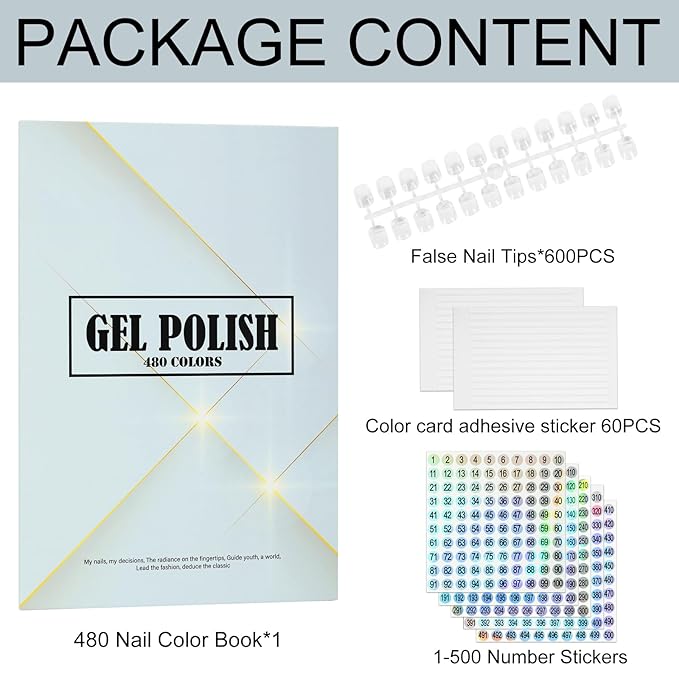 480 Nail Colors Book,Professional Nail Polish Chart Book with 600 Practice Tips & 1-500 Number Labels, Pre-Numbered Slots,Perfect for Salons and Home Use(Starry Sky)