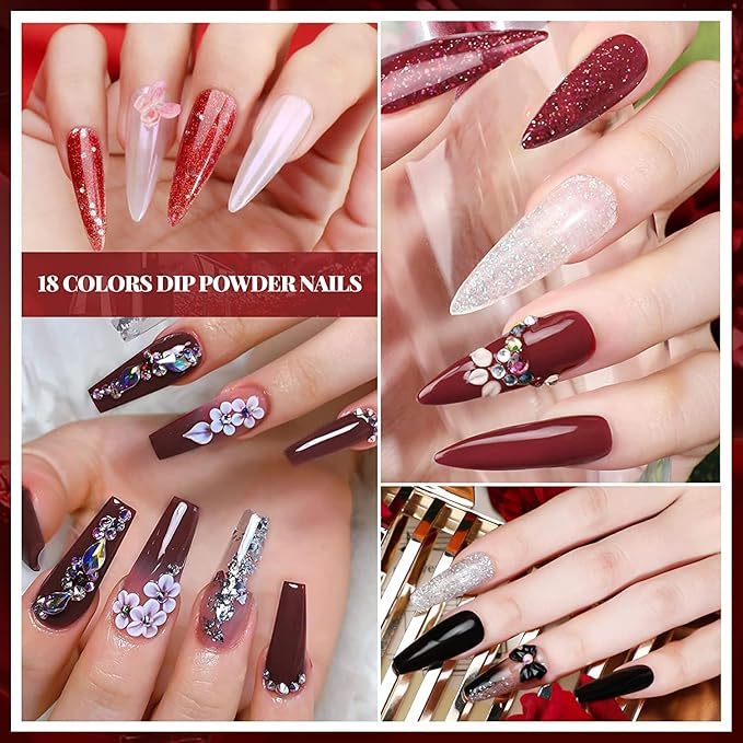 Morovan Dip Powder Nail Kit: Starter Kit 54pcs Nails Dipping Powder Set 18 Colors with Electric Nail Drill