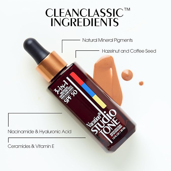 Vacation Studio Tone SPF 50 Sunscreen Bronzing Drops For Face, Sunkissed Skin Bronzer, Makeup-Friendly Tan Drops, Non-Comedogenic, Broad Spectrum Sun Block, Vegan & Cruelty-Free, 1 Fl. Oz.