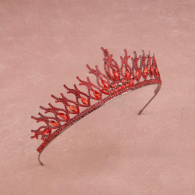 LIMELIA Women's Tiara for Henna Wedding Party|Glitter Hair Accessories for Bridal Birthday Pageant Prom Halloween Cos-play Christmas Party|Tulip-Red