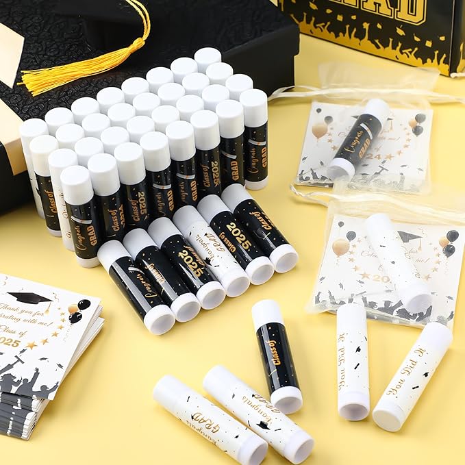 48 Set Graduation Lip Balms Gifts Bulk Graduation Party Favors Thanks Gift for Student Classmate Bulk Class of 2025 Congrats Grad You Did It Lip Balm with Organza Bags and Tags for Women Men