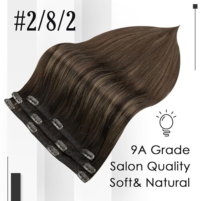 Full Shine Brown Hair Extensions Clip ins Real Human Hair 3 Pcs 60 G 12 Inch Dark Brown Ombre Straight Hair Extensions Remy Hair for Short Hair Lace Weft