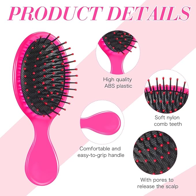 36 Packs Mini Detangling Hairbrush Squirt Detangler combs Toddler Soft Bristle Travel Hairbrush Women Girl(Rose Red)