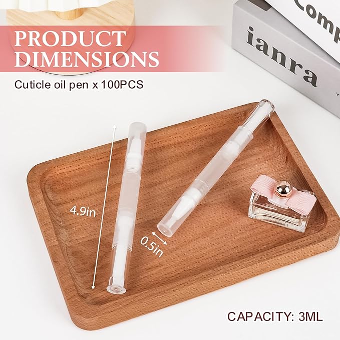 100 PCS Empty Cuticle Oil Pen Apply Transparent Twist Pens 3ml, Empty Nail Oil Pen with Calligraphy Tip Brush for Precise Application, Lip Gloss Container