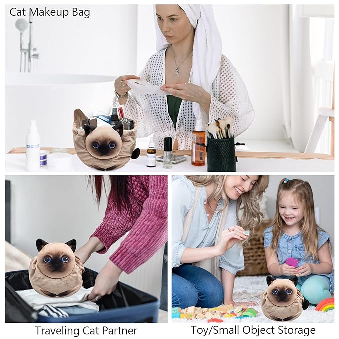 Openhaha Drawstring Travel Organizer, Cosmetic Pouch - Cat Gift for Women, Lay Flat Makeup Bag Gifts for Cat Lovers (2-Pack)