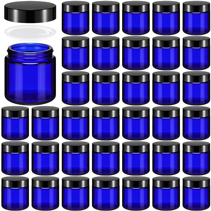 Norme 36 Pcs 4 oz Glass Jars with Lids Leakproof Round Airtight Empty Cosmetic Jars with Inner Liners Lid for Storing Lotions Powder Ointments Candle Making (Blue,Black)