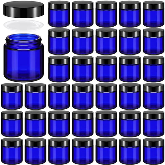 Norme 36 Pcs 4 oz Glass Jars with Lids Leakproof Round Airtight Empty Cosmetic Jars with Inner Liners Lid for Storing Lotions Powder Ointments Candle Making (Blue,Black)