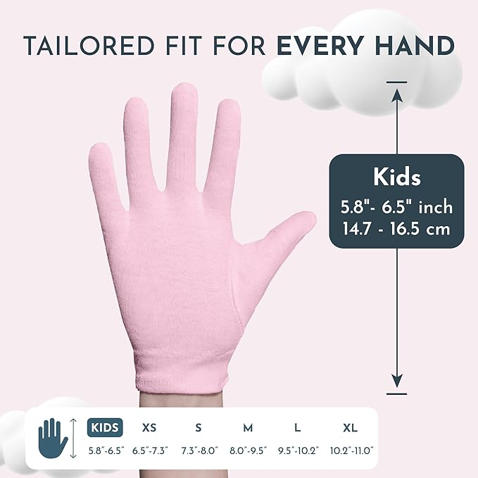 Kids 7 Pairs Pink 100% Premium Cotton Moisturizing Gloves for Kids: Dry Hands & Eczema | Overnight Lotion Treatment for Children, Girl & Boy | Reusable, Free Washing Bag, 2-5 Years