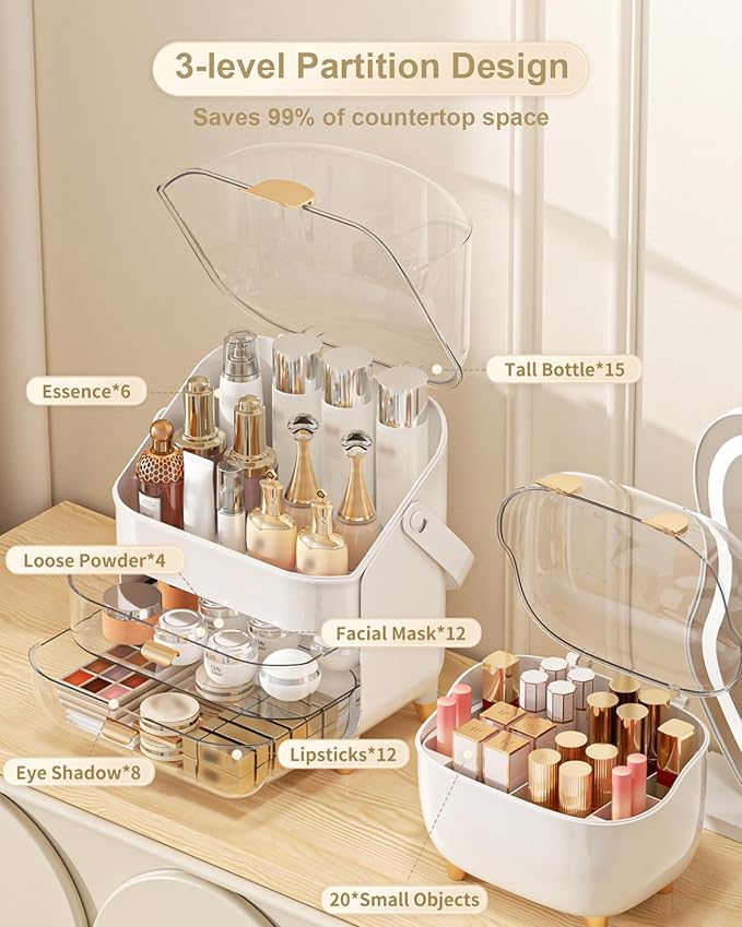 Makeup Organizer, Skincare Holder Bathroom Counter Organizer, Storage Box Cosmetic Display Cases, Teen Girl Gifts Trendy Stuff Make up Organizers for Vanity, Dresser, Countertop (Rose Gold)