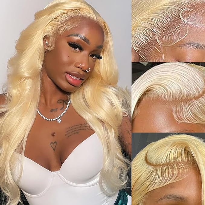 13x4 Blonde Lace Front Wigs Human Hair 613 Front Wig Human Hair 180% Density Body Wave Lace Front Wigs Human Hair Pre Plucked 24 inch 613 Frontal Wig Human Hair Glueless Wigs Human Hair