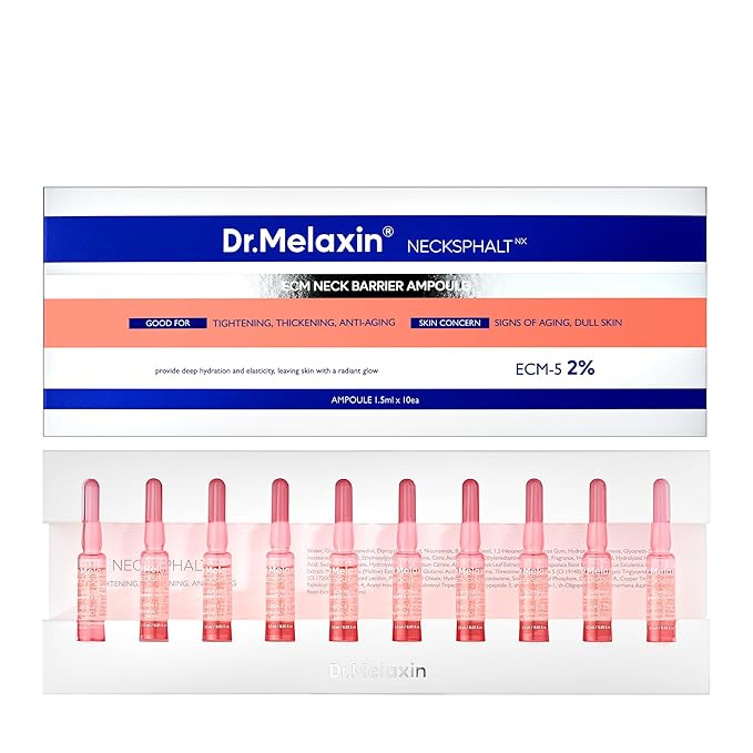 Necksphalt Neck ECM Barrier Ampoule for Anti-Aging Neck Skin, Tightening and Wrinkles for an Even Skin Tone and Neck Lift, 1.5ml*10ea