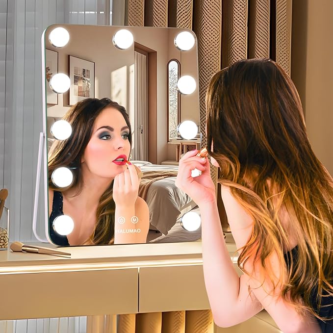 13.9" x 10.7" Vanity/Makeup Mirror with Lights, Hollywood Lighted Vanity Mirror with 11 Dimmable LED Bulbs,3 Color Modes,Touch Control Led Mirror Makeup,Dimmable,for Vanity Desk Tabletop,Bedroom
