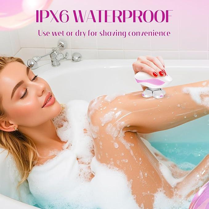 Electric Razors for Women, Wet/Dry Rechargeable Rotary Shaver for Legs, Cordless Electric Razor Hair Remover Anti-Slip Lady Trimmer for Women's Leg, Hand, Bikini and Face Sensitive Skin（Pink）