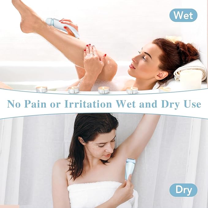 Electric Razors Shaver for Women, 2-in-1 Womens Electric Razor for Leg Arm Face, Cordless Bikini Trimmer Hair Removal for Women with Detachable Head, Painless,IPX7 Waterproof,Wet & Dry,Ocean Blue