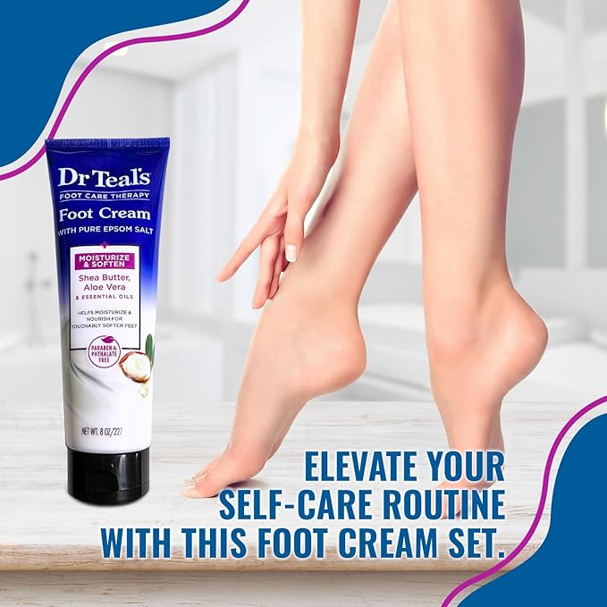 Pure Epsom Salt Foot Cream Gift Set (2 Pack, 8oz Each) - Foot Lotion with Shea Butter & Aloe Vera Essential Oils, Bundled with NOAHIAN Soft and Silky Gel Socks