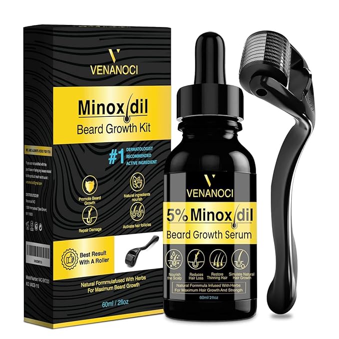 5% Minoxidil for Men Beard Growth Kit: Venanoci Hair Regrowth Oil with Biotin & Rosemary – Thicker, Fuller Beard & Hair – Stop Hair Loss & Thinning – Hair Growth Serum Treatment