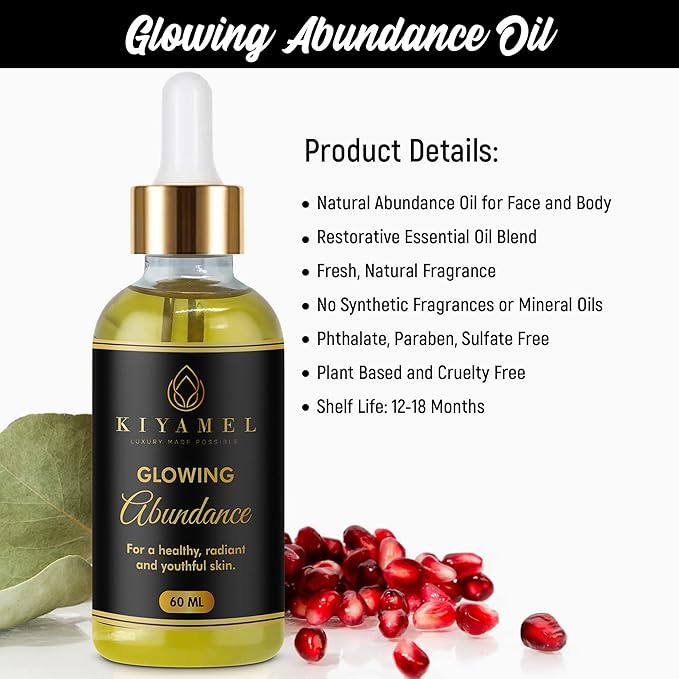 Glowing Abundance Oil for Eczema Relief, Face and Skin Moisturizing Anti-Wrinkle Treatment for Dryness and Itchiness, Hydrates and Protects, Rich in Vitamin E