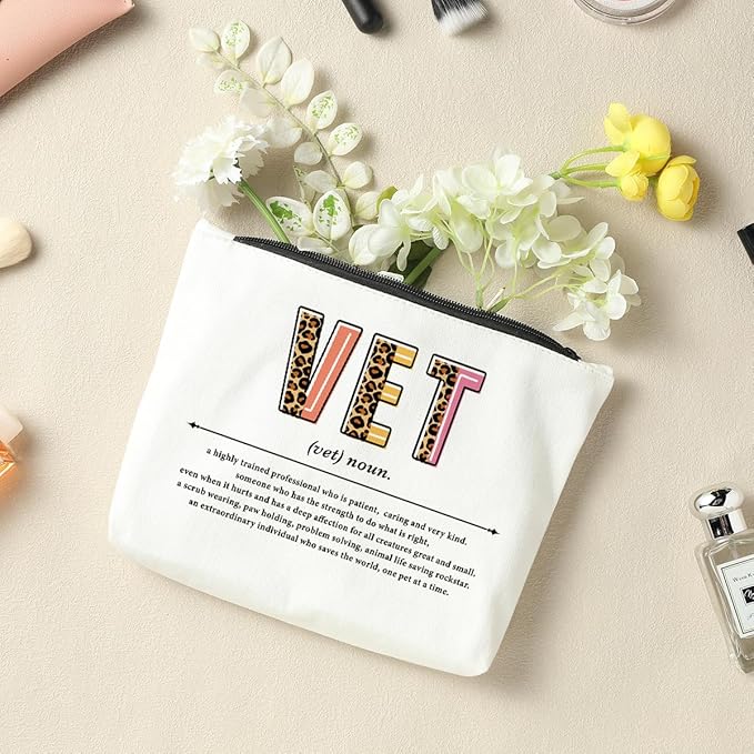 Vet Veterinarian Definition, Vet Tech Gifts, Makeup Bag Cosmetic Bag, Veterinarian Gifts, Veterinary Technician Birthday Appreciation Thank You Gifts for Women Female Friend Student Coworker Sister