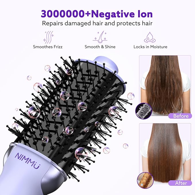 Nimmu Hair Dryer Brush Blow Dryer Brush in One, 4 in 1 Hair Dryer and Styler Volumizer for Drying Straightening Curling Volumizing Hair, Upgraded Hot Air with 2.4” Oval Barrel, Purple