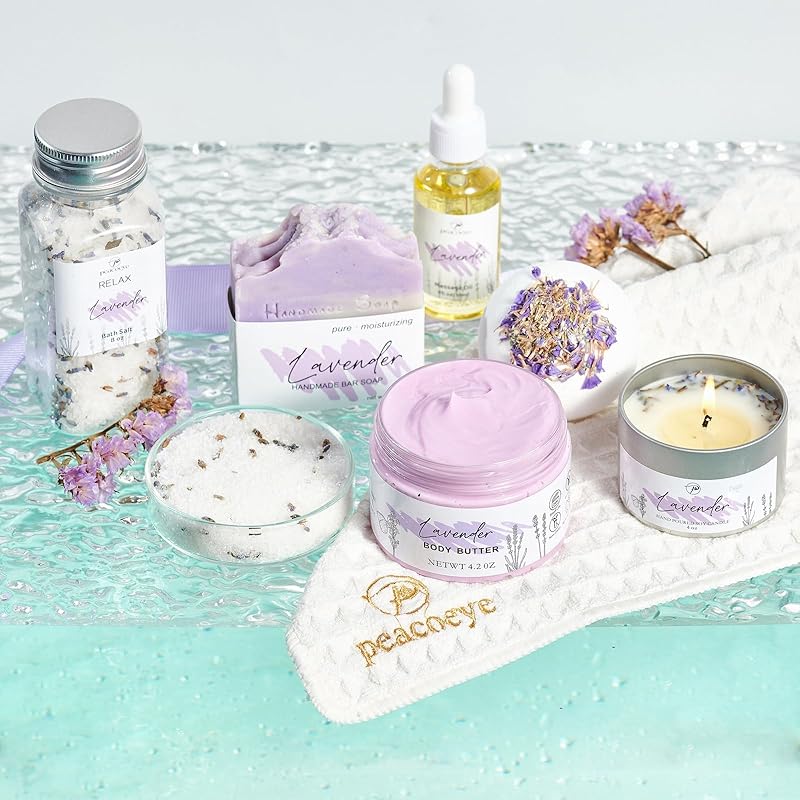Gifts for Women Spa Lavender Bath Gift Baskets Mothers Day Gifts Relaxing Self Care Gift for Mom Her Sister Wife Auntie Home Bath Kit Care Package Birthday Friendship Gift Ideas
