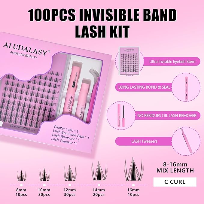 Manga Lash Clusters Kit 8-16MM C Curl Natural False Eyelashes Clusters with Invisible Clear Band | Wispy Spike Lashes & Waterproof Bond/Seal Kit for Anime Look At-Home Use