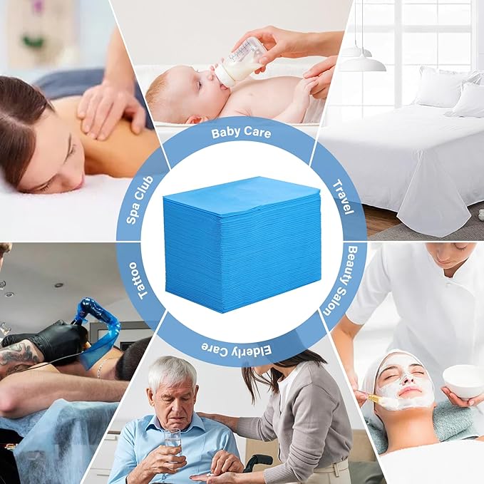 Disposable Bed Sheets, 100Pcs Massage Table Sheets, Non Woven Fabric SPA Bed Cover for Massage Beauty Tattoos, 31.5" x 71" (Blue)