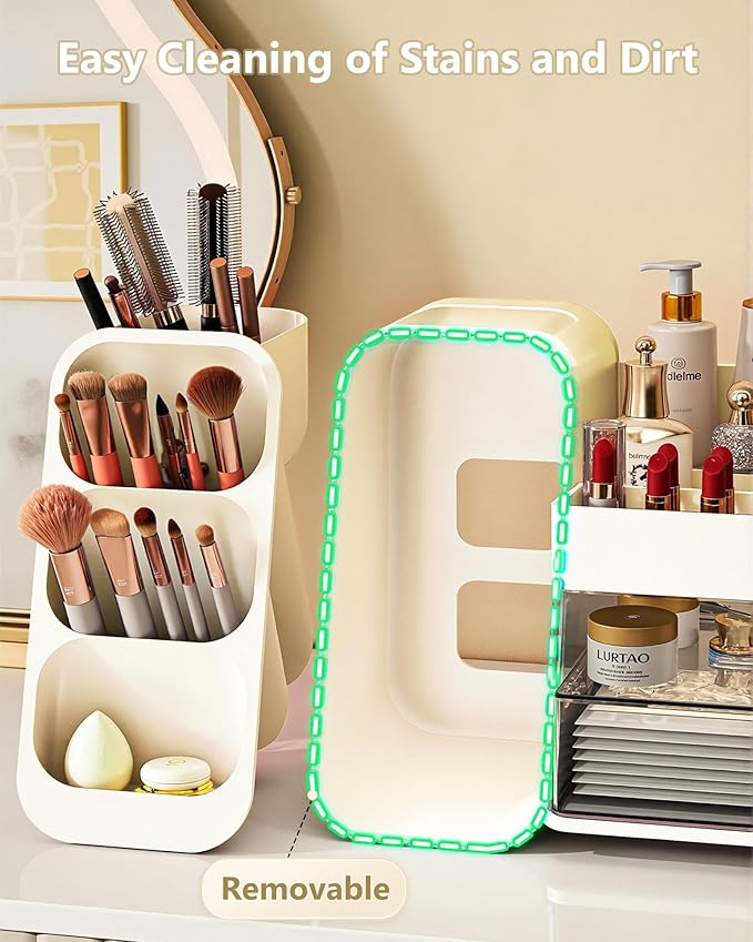 Makeup Organizer with Drawers, Skincare Organizer (Large Size Thick), Storage Box Cosmetic Display Cases, Make up Organizers for Vanity, Dresser, Desk, Kitchen, Countertop (cream)