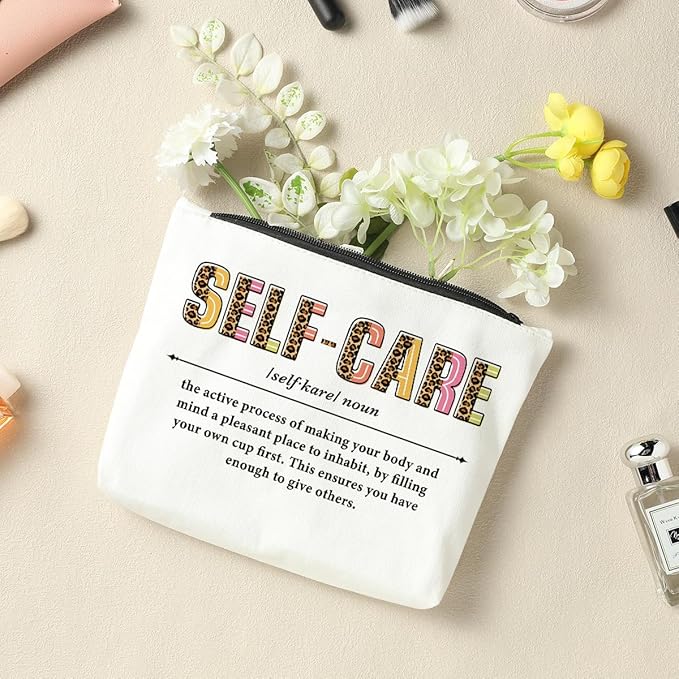 Self Care Makeup Bag - Mental Health & Inspirational Gifts for Women - Birthday Appreciation Thank You Gifts for Female Friend Therapist Mentor Counselor