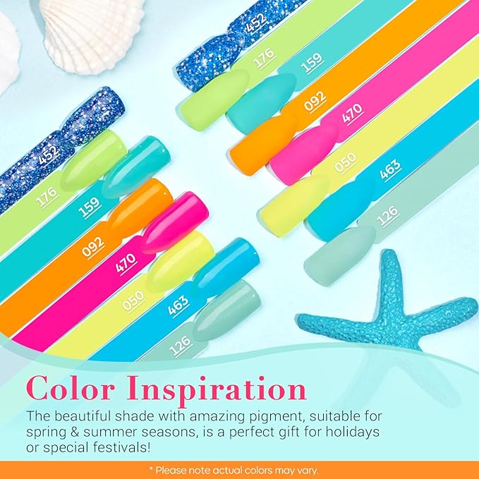 AZUREBEAUTY Dip Nails Powder Starter Kit, Hot Pink Neon Yellow Pastel Blue Green 8 Spring Summer Colors with Nail Sticks, Base Glossy Matte Top Coat Activator Liquid Set Manicure Art 30 PCS