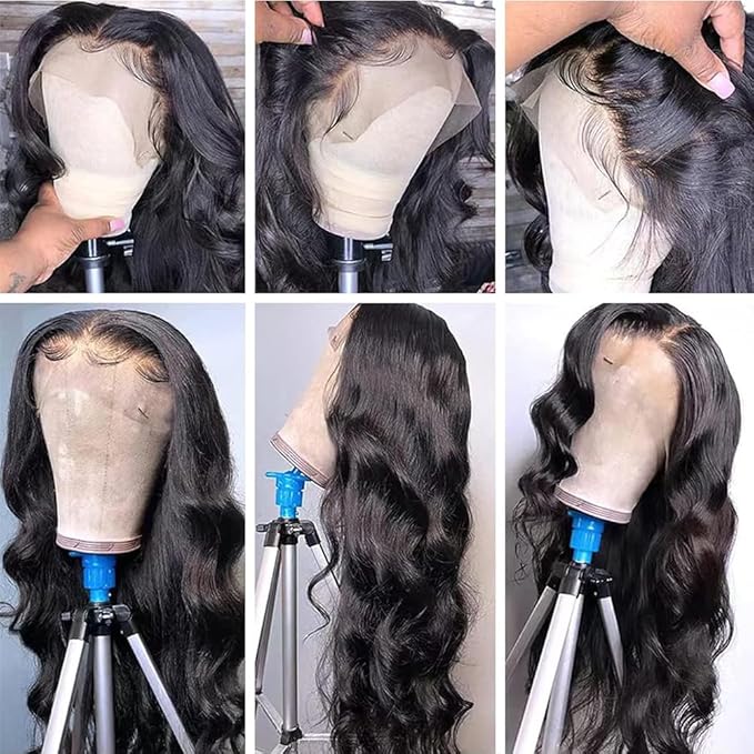 13x4 HD Lace Front Wigs Human Hair Glueless Wig Human Hair Pre Plucked 180 Density Body Wave Lace Frontal Wigs Human Hair for Black Women Natural Black Color 20Inch