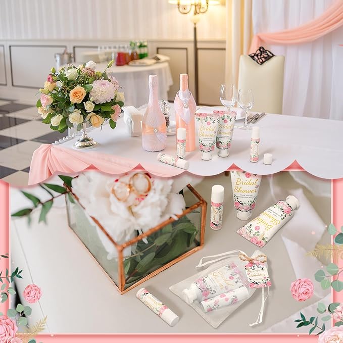 48 Sets Hand Cream and Lip Balm Baby Shower Gifts Set Party Favor Bridal Wedding Gifts for Guests with Thank You Cards Organza Bags Tags for Guests Women