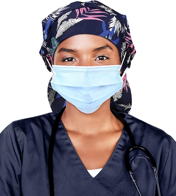 Satin Lined Work Cap with Button for Long Hair Women