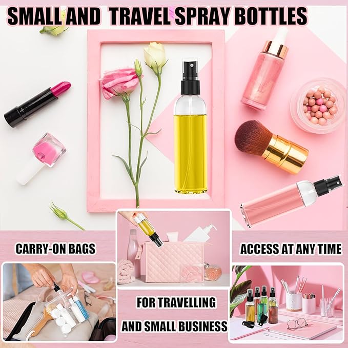 100Pack 2oz Spray Bottles Small, 60ml Travel Spray Bottle Black Fine Mist Sprayer, Empty Refillable Containers Portable Cosmetic Bulk Plastic Spray Bottles for Plants, Cleaning, Misting & Skin Care