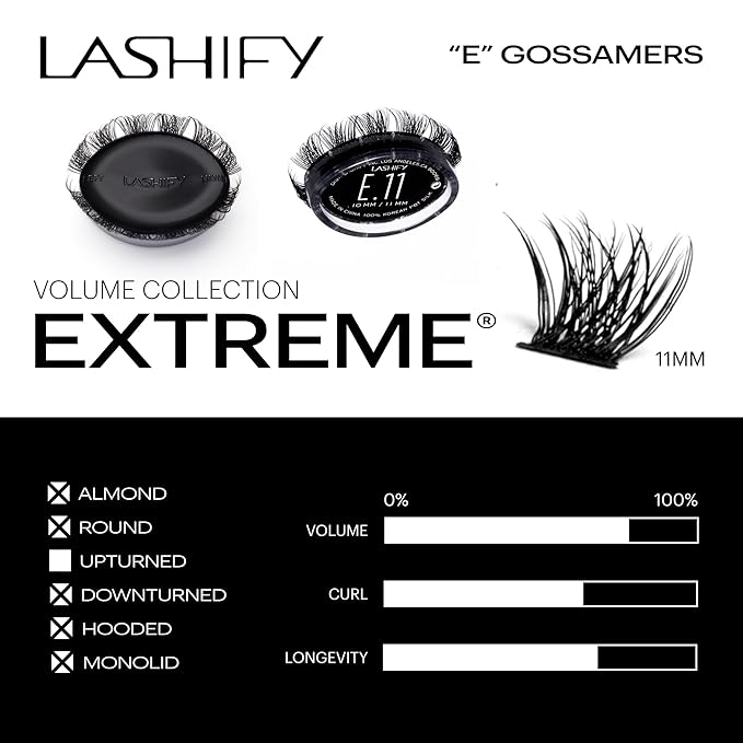 Lashify Extreme 11mm Gossamer DIY Eyelash Extensions Refill, Black, Easy False Lashes To Add Tremendous Volume