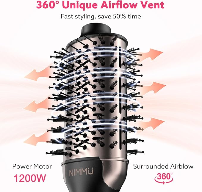 Nimmu Hair Dryer Brush Blow Dryer Brush in One, 4 in 1 Hair Dryer and Styler Volumizer for Drying Straightening Curling Volumizing Hair, Upgraded Hot Air Brush with 2.4” Oval Barrel, Black Gold